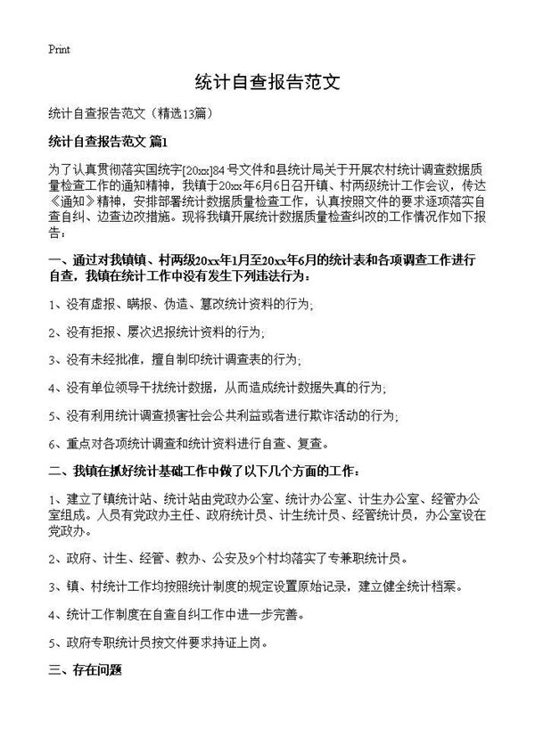 统计自查报告范文