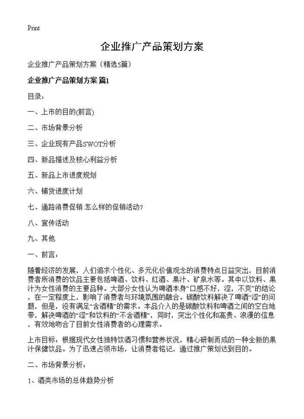 企业推广产品策划方案