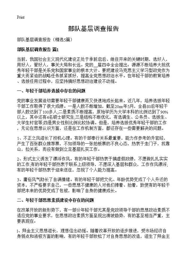 部队基层调查报告