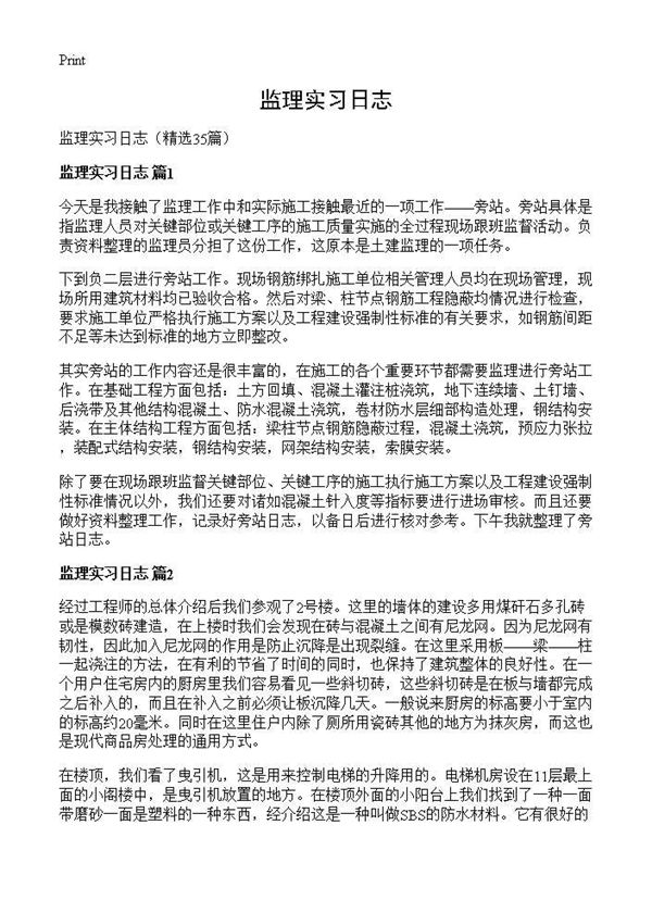 监理实习日志