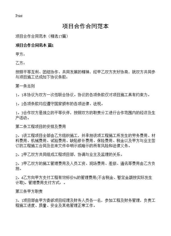 项目合作合同范本