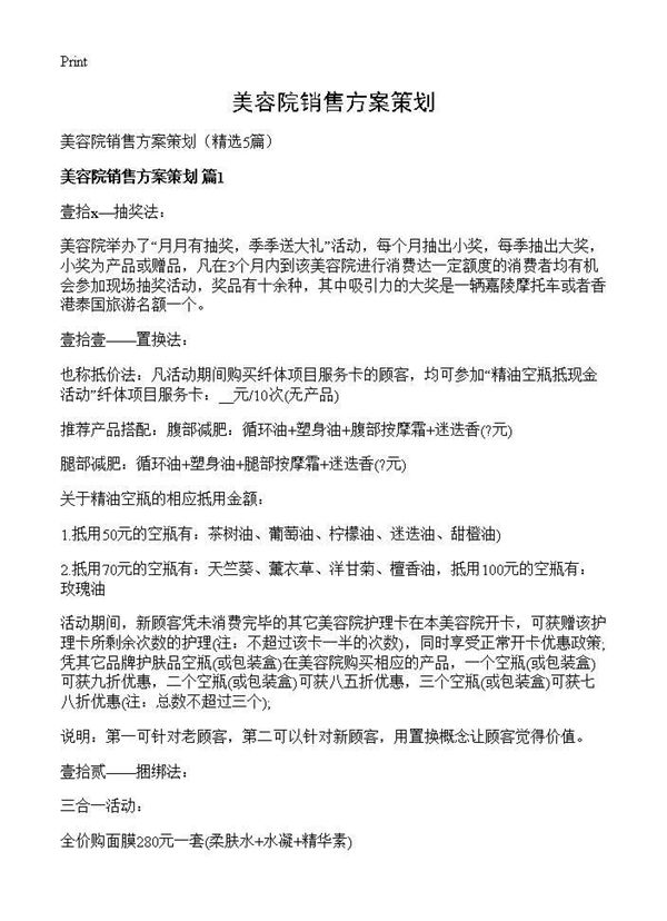 美容院销售方案策划