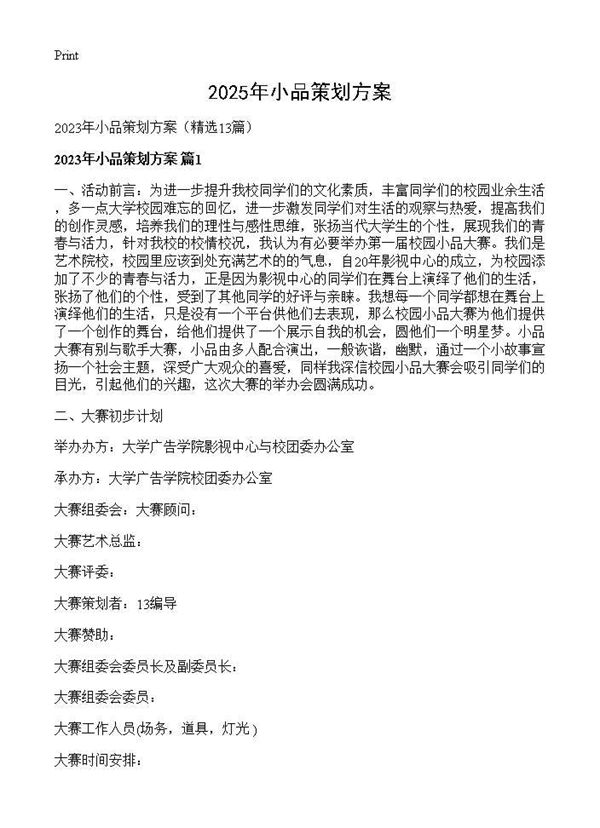 2025年小品策划方案