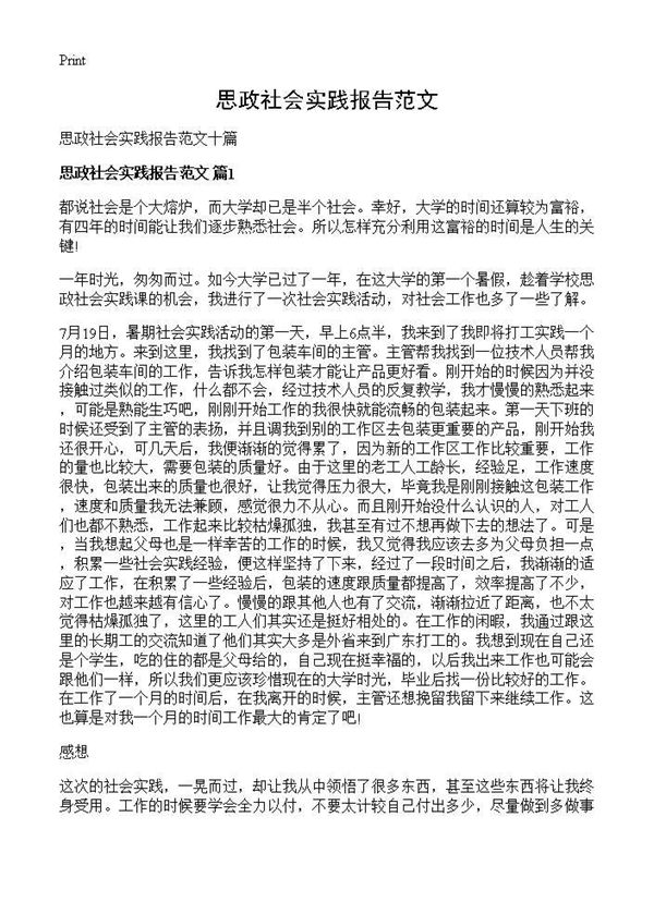 思政社会实践报告范文