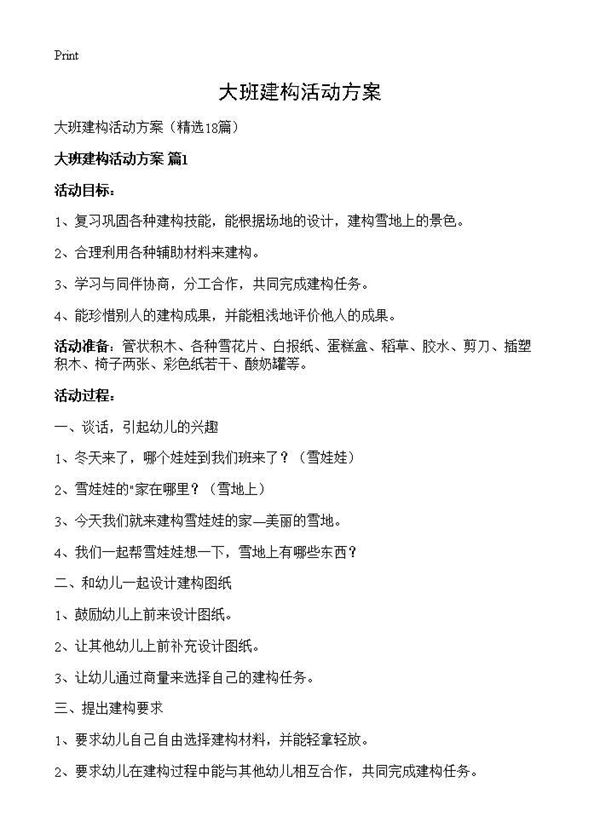大班建构活动方案