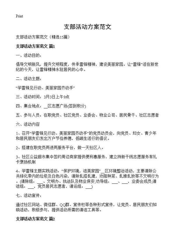 支部活动方案范文