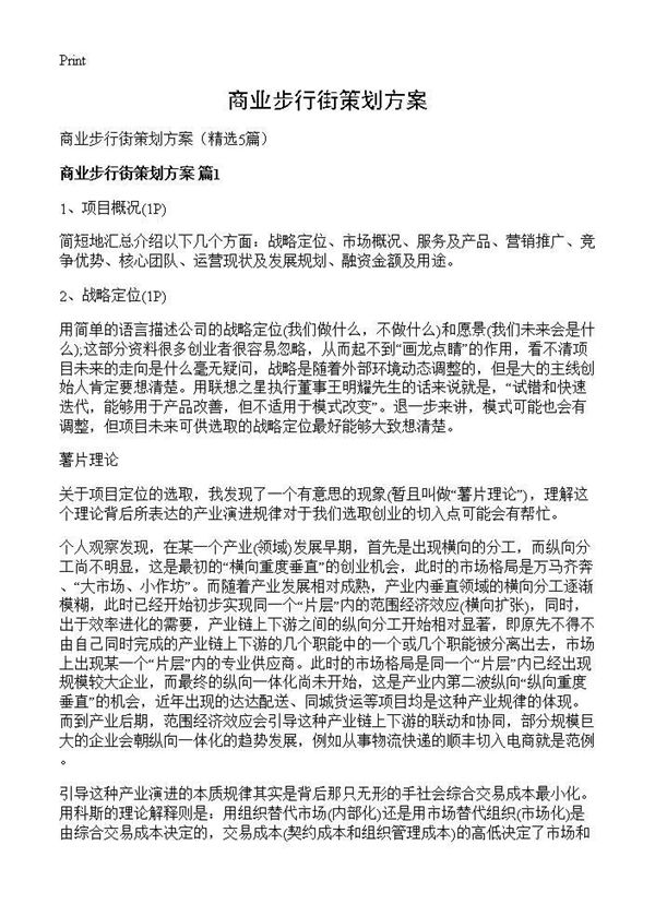 商业步行街策划方案