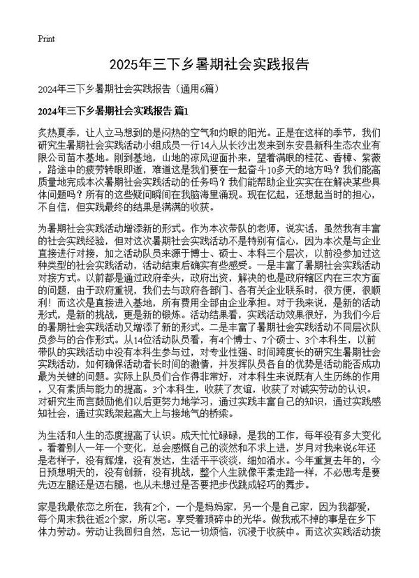 2024年三下乡暑期社会实践报告