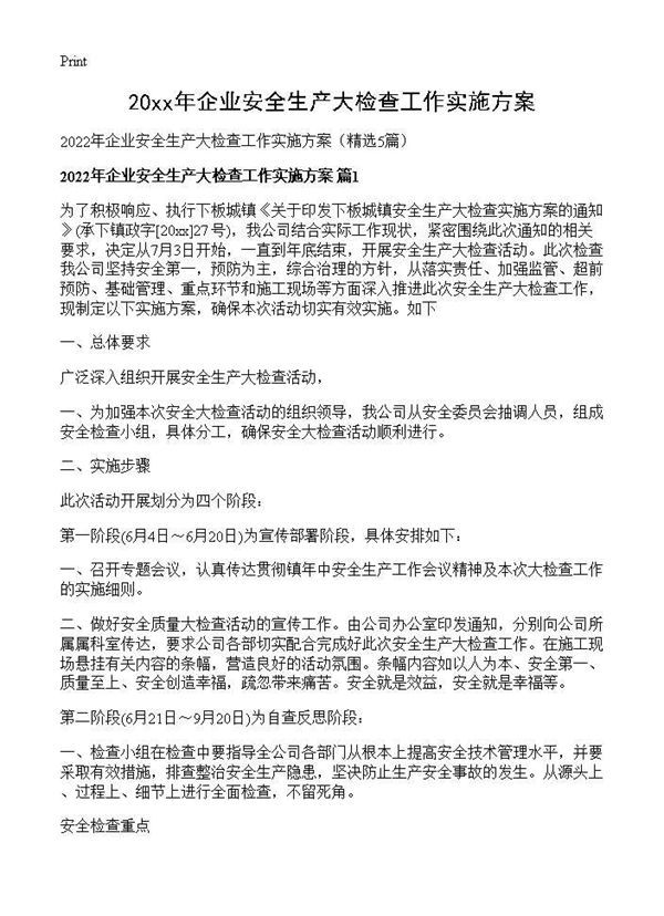 2026年企业安全生产大检查工作实施方案