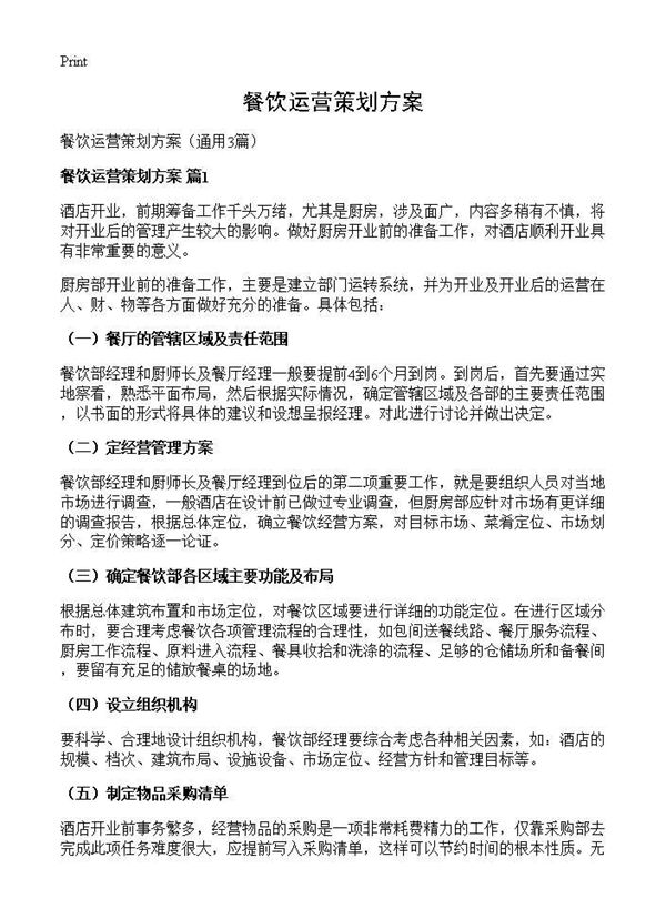 餐饮运营策划方案