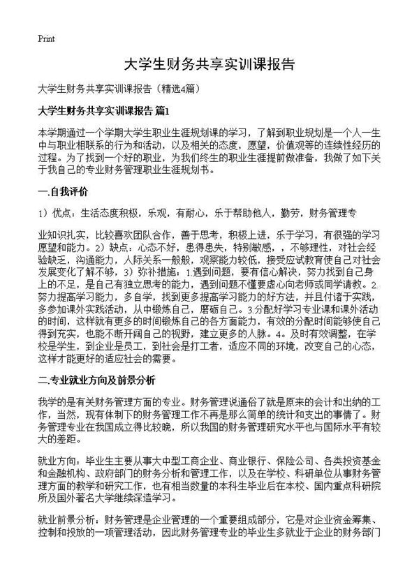 大学生财务共享实训课报告