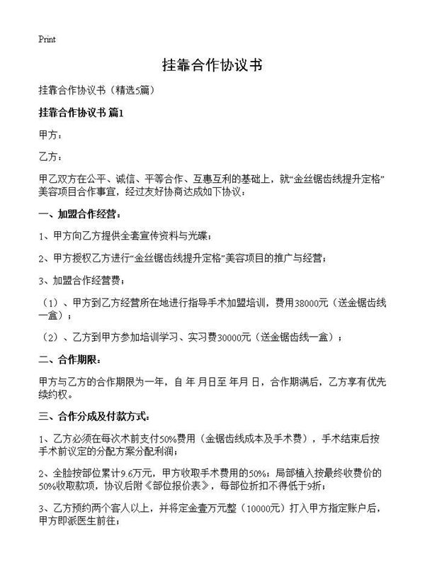 挂靠合作协议书