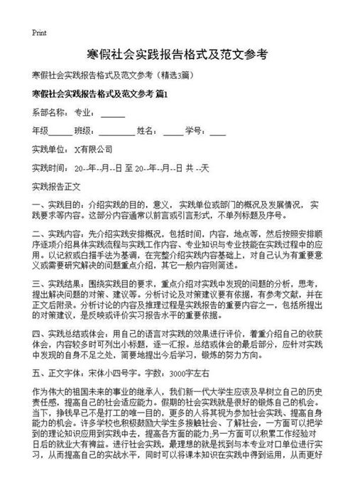 寒假社会实践报告格式及范文参考