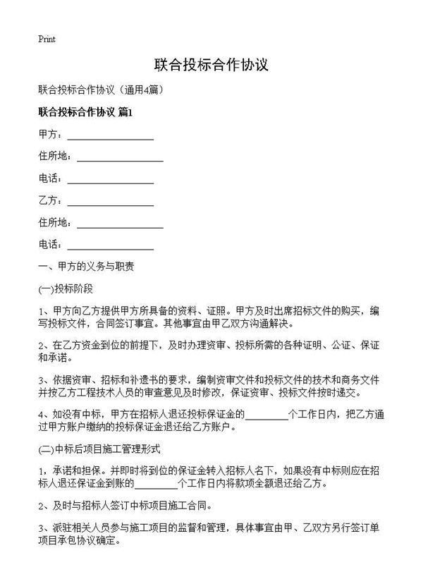 联合投标合作协议