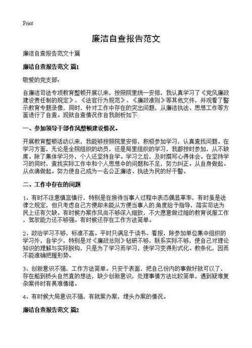 廉洁自查报告范文
