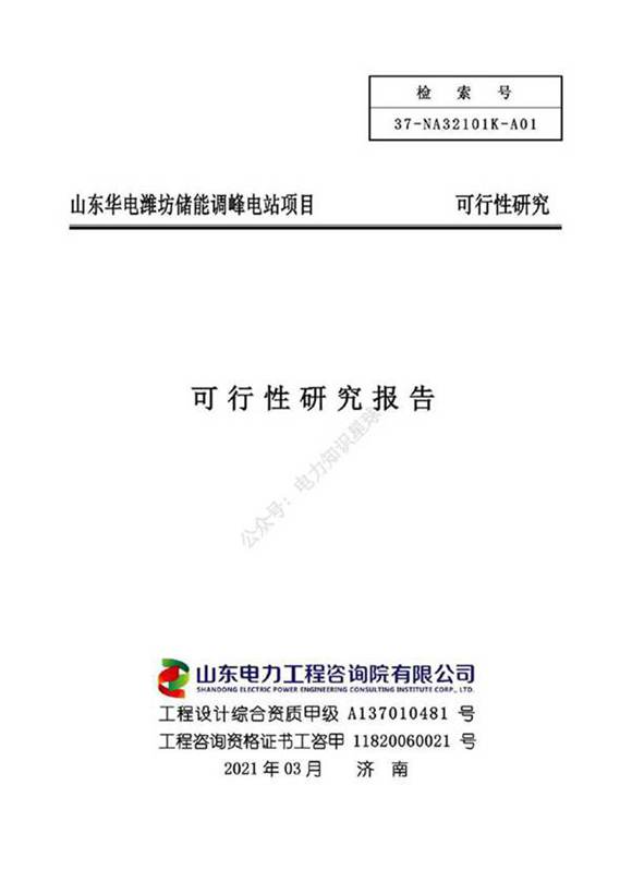 山东华电储能调峰电站项目可行性研究报告
