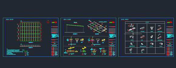 光伏车棚CAD设计图-混凝土支架平面图 竖排标准支架系统