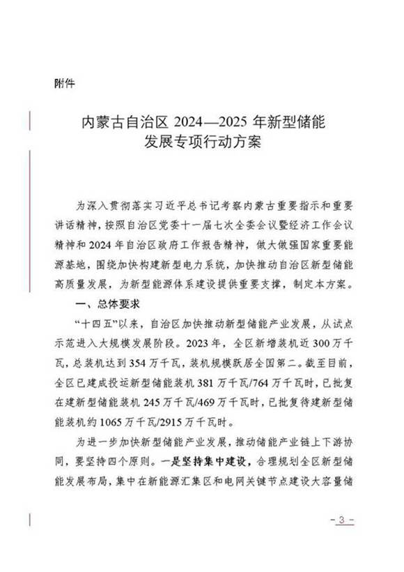《内蒙古自治区20242025年新型储能发展专项行动方案》