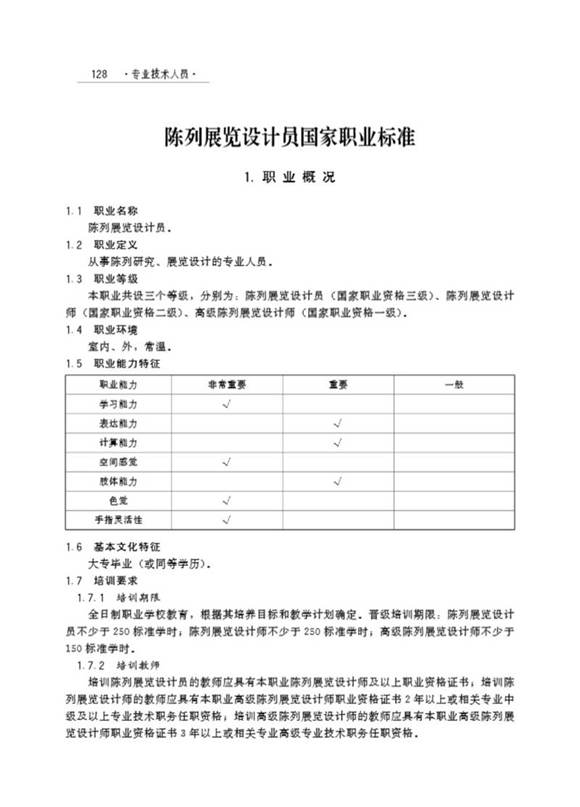 国家职业标准 GZB 2-10-07-07 陈列展览设计人员 (2003)