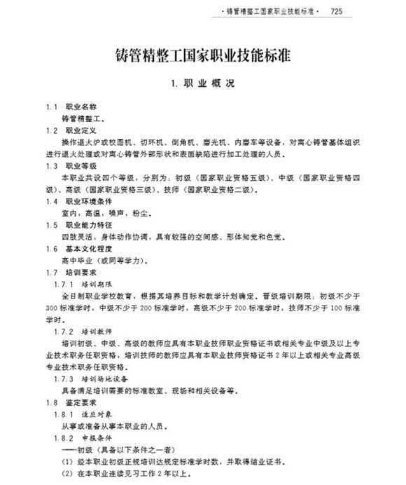 国家职业标准 GZB 6-02-09-03 铸管精整工 (2009)
