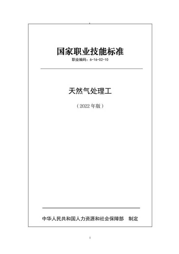 国家职业标准 GZB 6-16-02-10 天然气处理工 (2022)