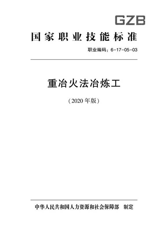 国家职业标准 GZB 6-17-05-03 重冶火法冶炼工 (2020)