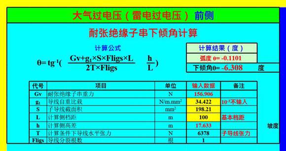 耐张绝缘子串下倾角