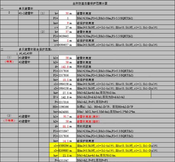 变电站设计常用电气计算-直击雷保护范围计算