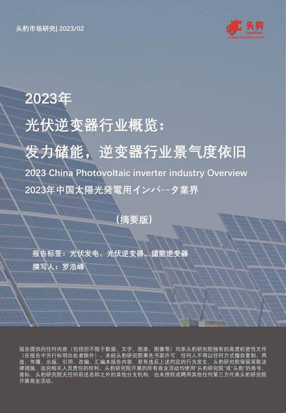 2023年光伏逆变器行业概览-发力储能-逆变器行业景气度依旧(摘要版)-头豹研究院