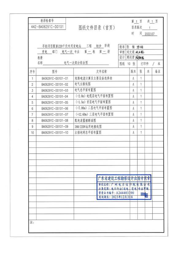 D0101-电气一次部分综合图