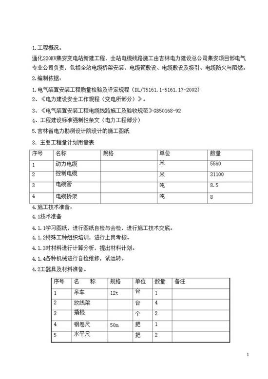 电缆线路施工方案