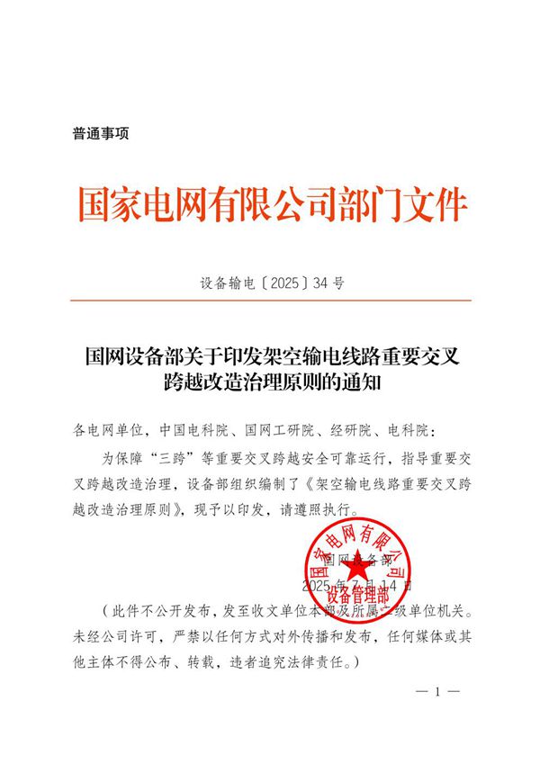 2025-设备输电202534号(盖章)-国网设备部关于印发架空输电线路重要交叉跨越改造治理原则的通知