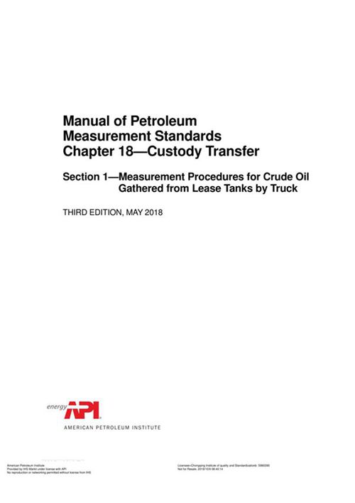 API MPMS 18.1-2018 Manual of Petroleum Measurement Standards Chapter 18 ...