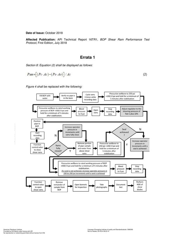 API TR 16TR1-2018 BOP Shear Ram Performance Test Protocol (FIRST EDITION; ERTA 1  October 2018)