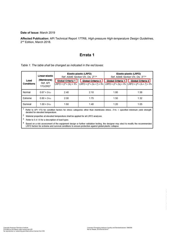 API TR 17TR8-2018 High-pressure High-temperature Design Guidelines (SECOND EDITION; ERTA 1  March 20