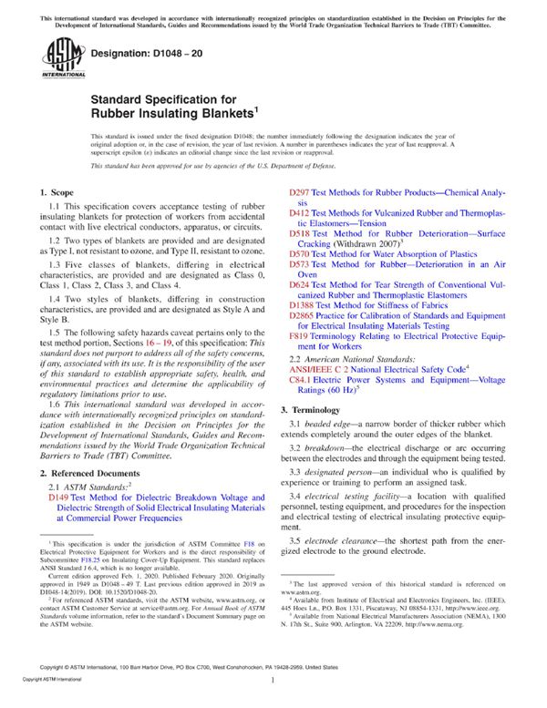 ASTM D1048-20 橡胶绝缘毡层的标准规格
