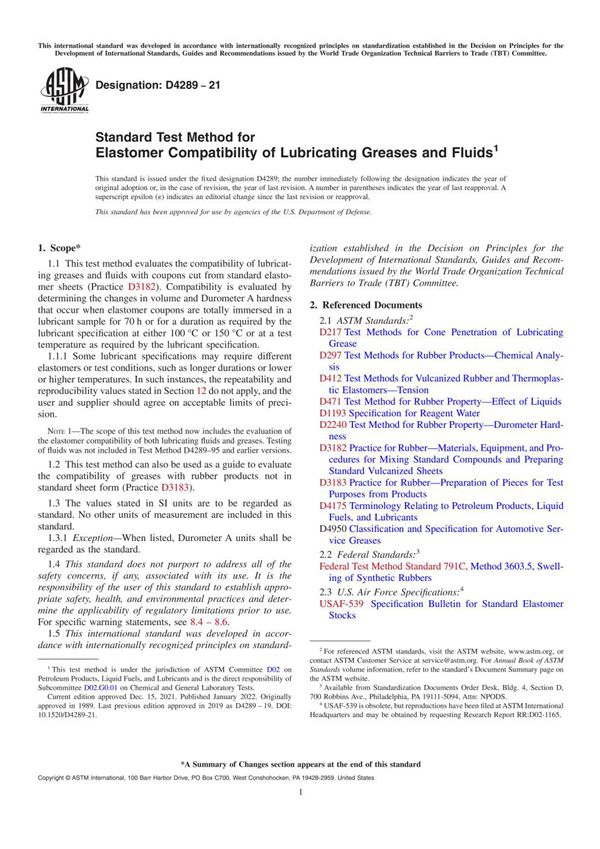 ASTM D4289-21 润滑脂和液体弹性体相容性的标准试验方法