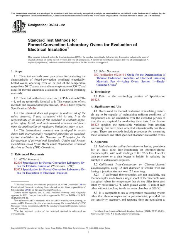 ASTM D5374-22 电绝缘评估用强制对流实验室烘箱的标准试验方法