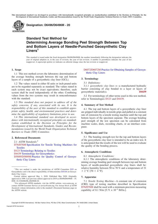 ASTM D6496 D6496M-20 Standard Test Method for Determining Average Bonding Peel Strength Between To