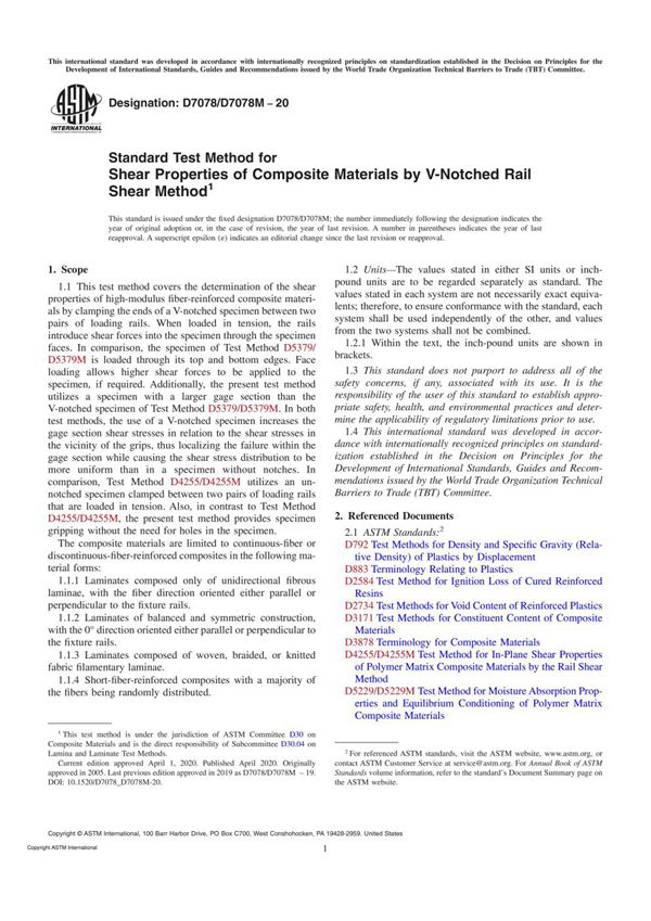 ASTM D7078 D7078M-20 Standard Test Method for Shear Properties of Composite Materials by V-Notched