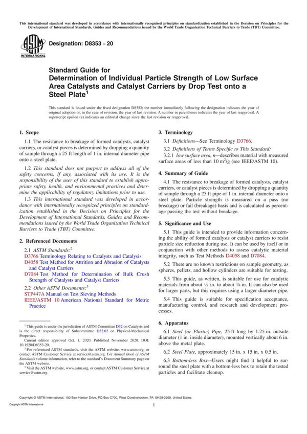 ASTM D8353-20 Standard Guide for Determination of Individual Particle Strength of Low Surface Area