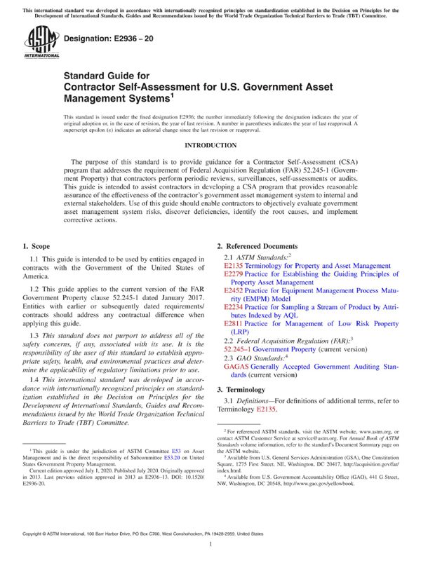 ASTM E2936-20 美国政府资产管理系统承包商自我评估的标准指南