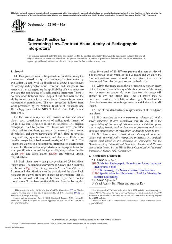 ASTM E3168-20a Standard Practice for Determining Low-Contrast Visual Acuity of Radiographic Interp