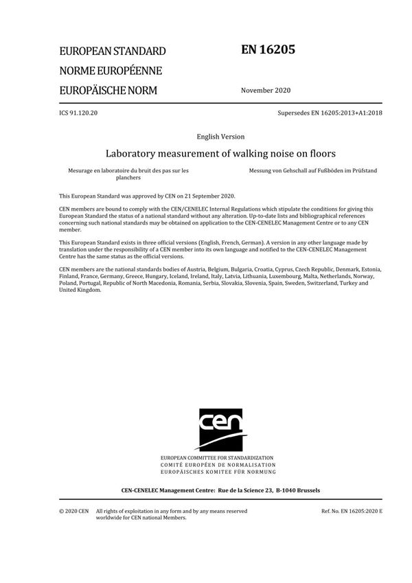 EN 16205-2020 地板上行走噪声的实验室测量