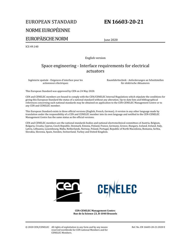 EN 16603-20-21-2020 航天工程 电动执行机构的接口要求
