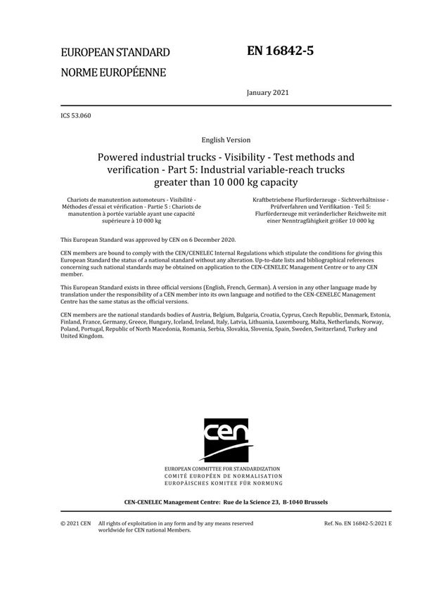 EN 16842-5-2021 动力工业卡车 可见度 试验方法和验证 第5部分 容量大于10000 kg的工业可变伸缩卡车