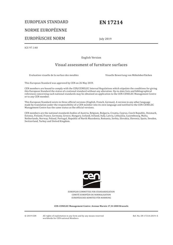 EN 17214-2019 家具表面的视觉评估