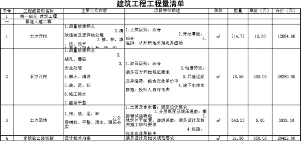 建筑工程工程量清单