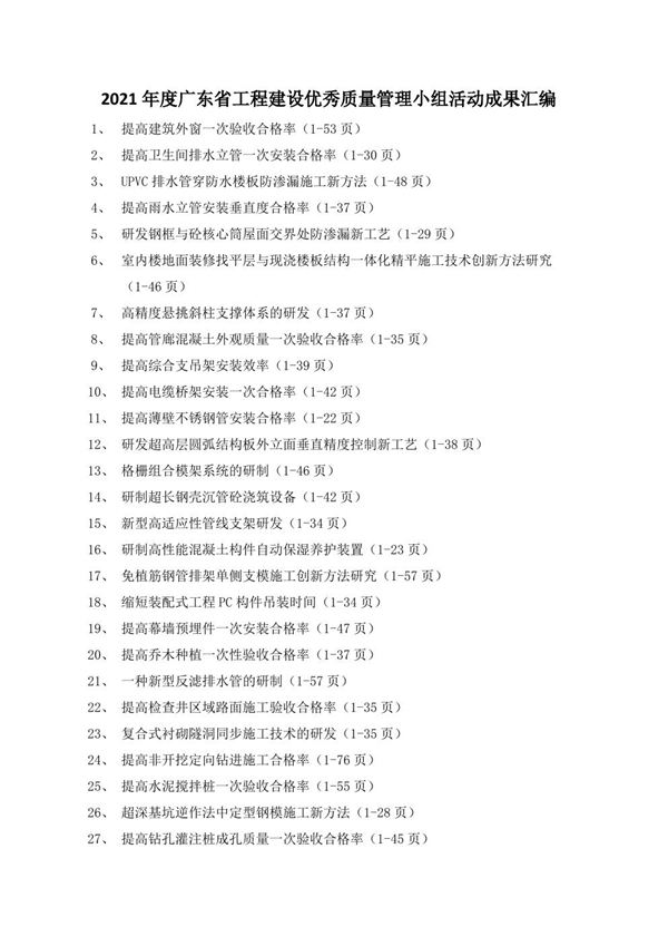 2021年度工程建设优秀质量管理小组活动成果汇编1562页