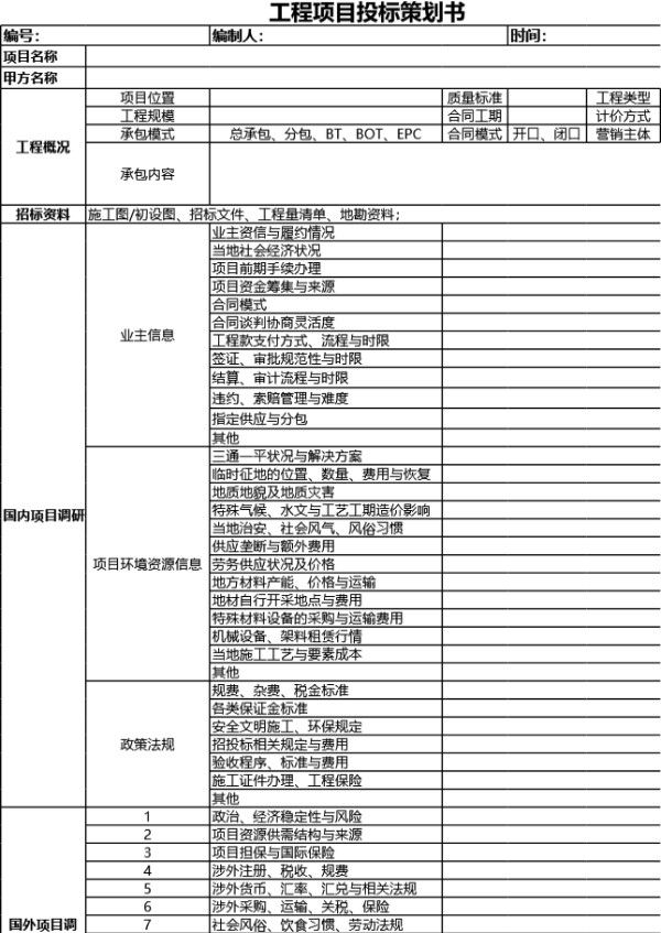 工程项目投标策划书(模版)